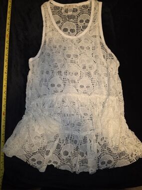 Love By Design White Lace Skull Peplum Tank Top